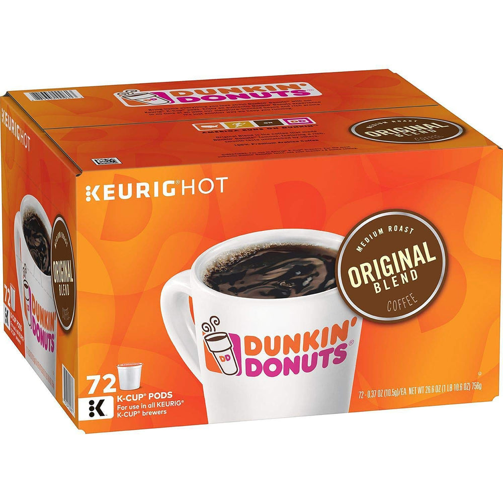 Dunkin' vista frontal del empaque de cápsulas K-Cup con aroma reconocido