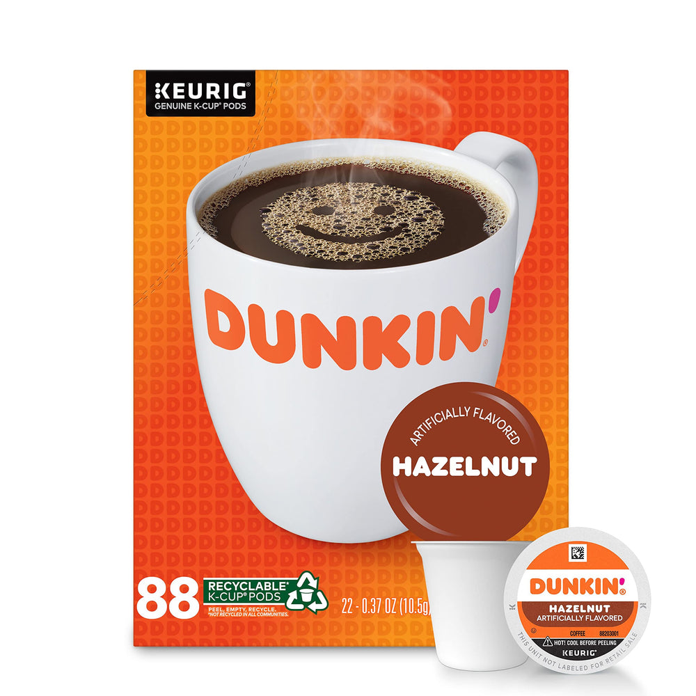 Dunkin’ mostrando el frente del paquete con 4 cajas y 88 cápsulas para conveniencia