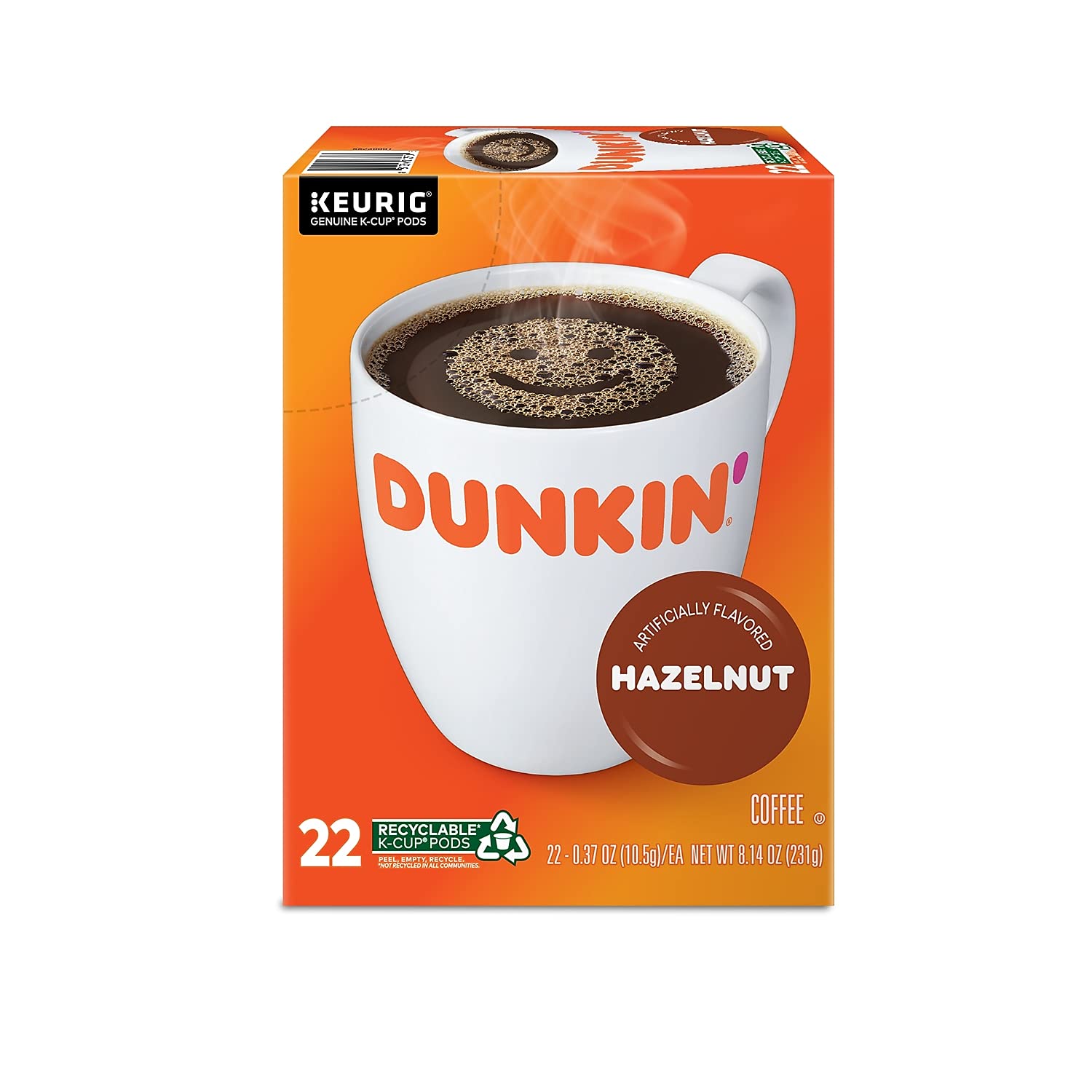 Taza de café Dunkin' Hazelnut servida con vapor, aroma atractivo y sabor consistente