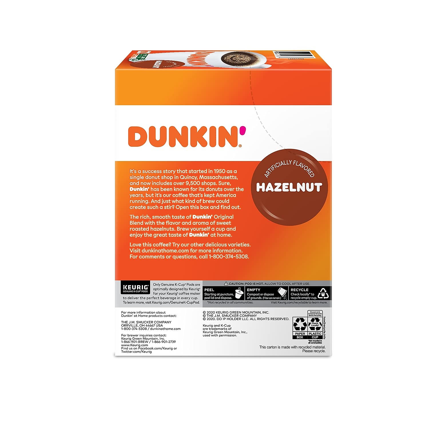 Interior de caja Dunkin' con cápsulas organizadas, práctica presentación de 24
