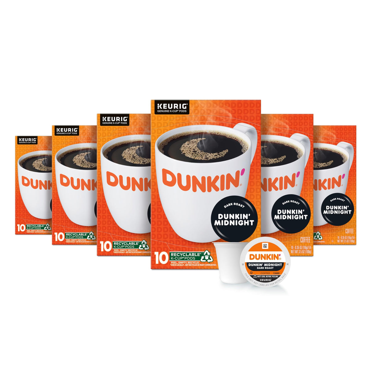 Dunkin' empaque frontal mostrando 60 cápsulas, conveniencia en casa