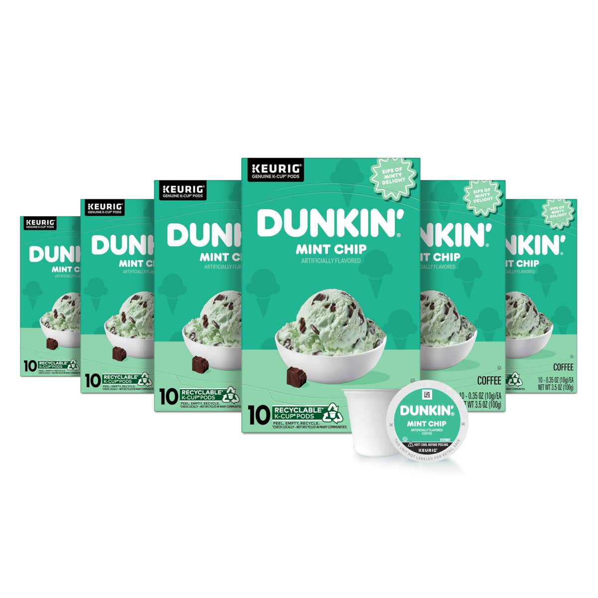 Dunkin' paquete frontal mostrando diseño y sabor mint chip