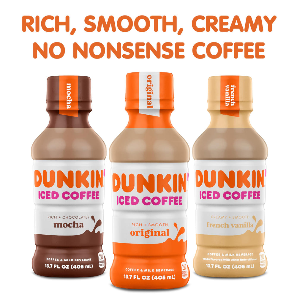 Dunkin' vaso con mocha y hielo mostrando servicio frío y refrescante
