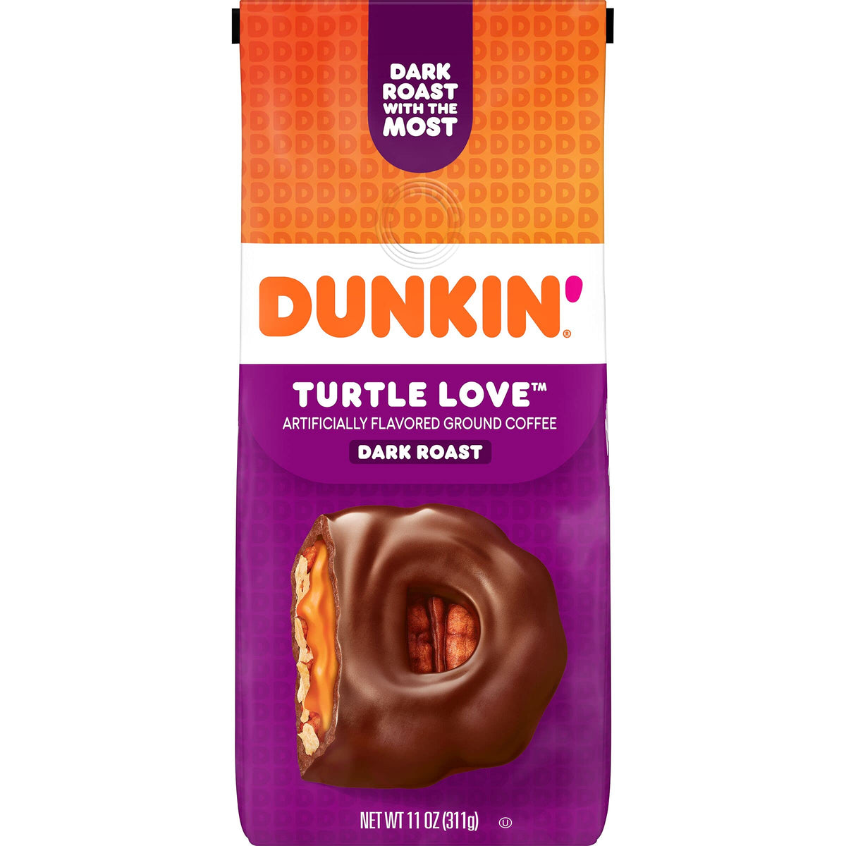Dunkin' bolsa frontal mostrando diseño y tamaño, facilita identificación