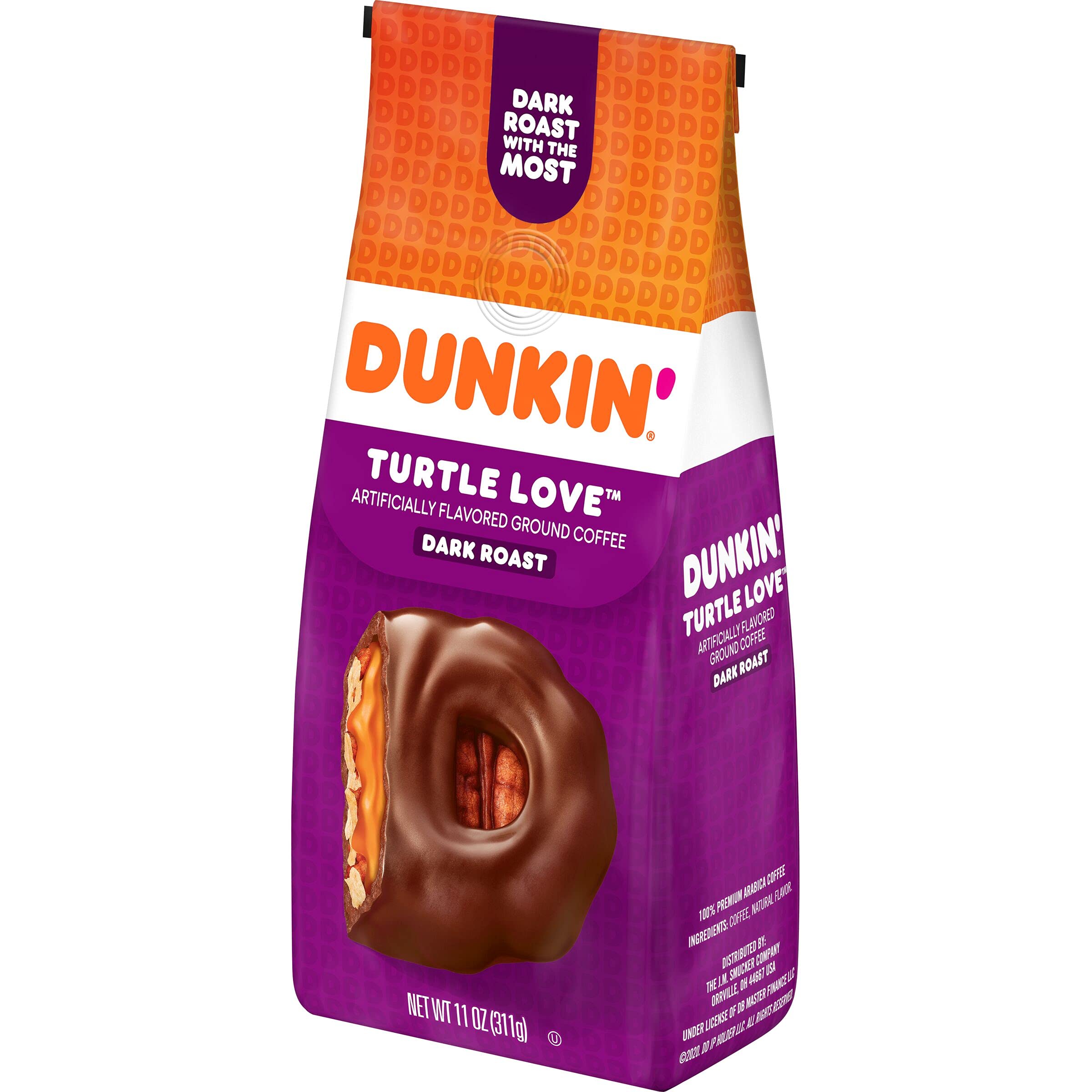 Dunkin' etiqueta en detalle, resalta saborizante caramelo y pecana