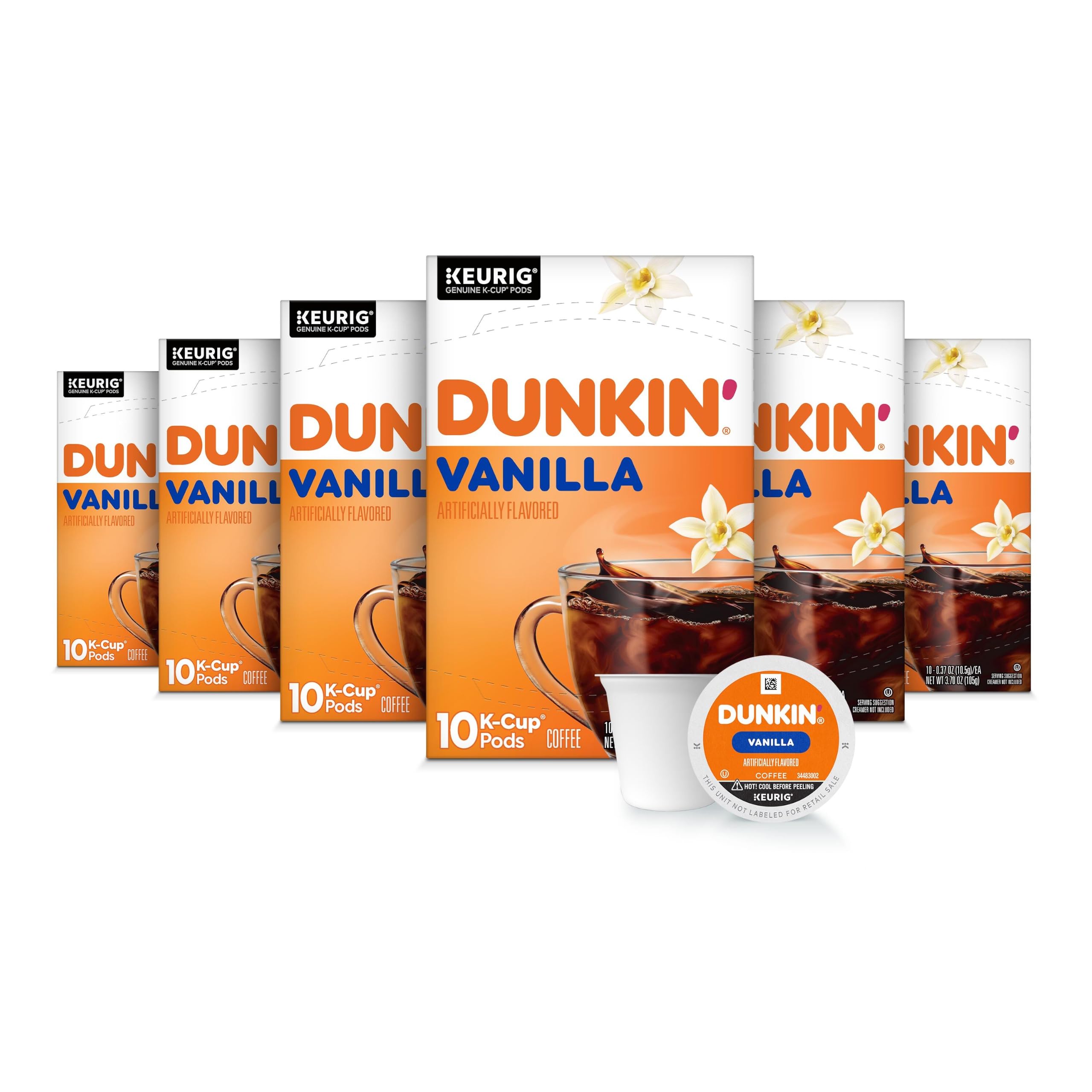 Dunkin' paquete frontal mostrando 60 cápsulas y conveniencia de uso