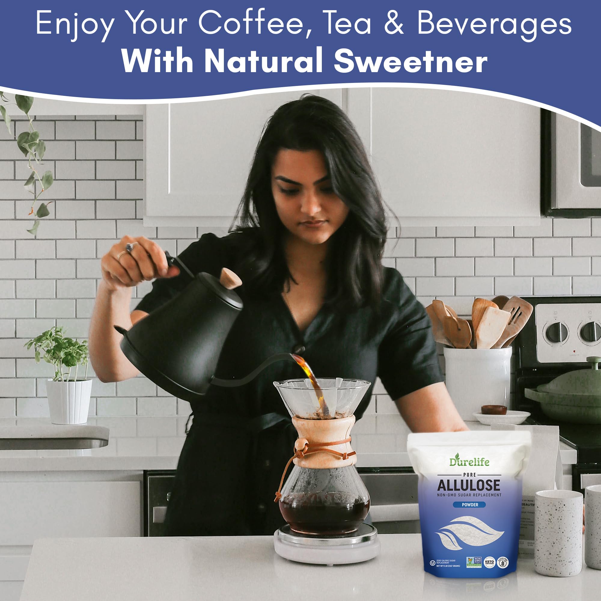 DureLife etiqueta con sellos Non-GMO, Keto y OU Kosher visibles