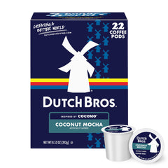 Dutch Bros caja frontal Coconut Mocha mostrando sabor y conveniencia