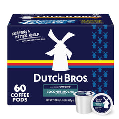 Dutch Bros caja frontal mostrando 60 cápsulas y diseño atractivo