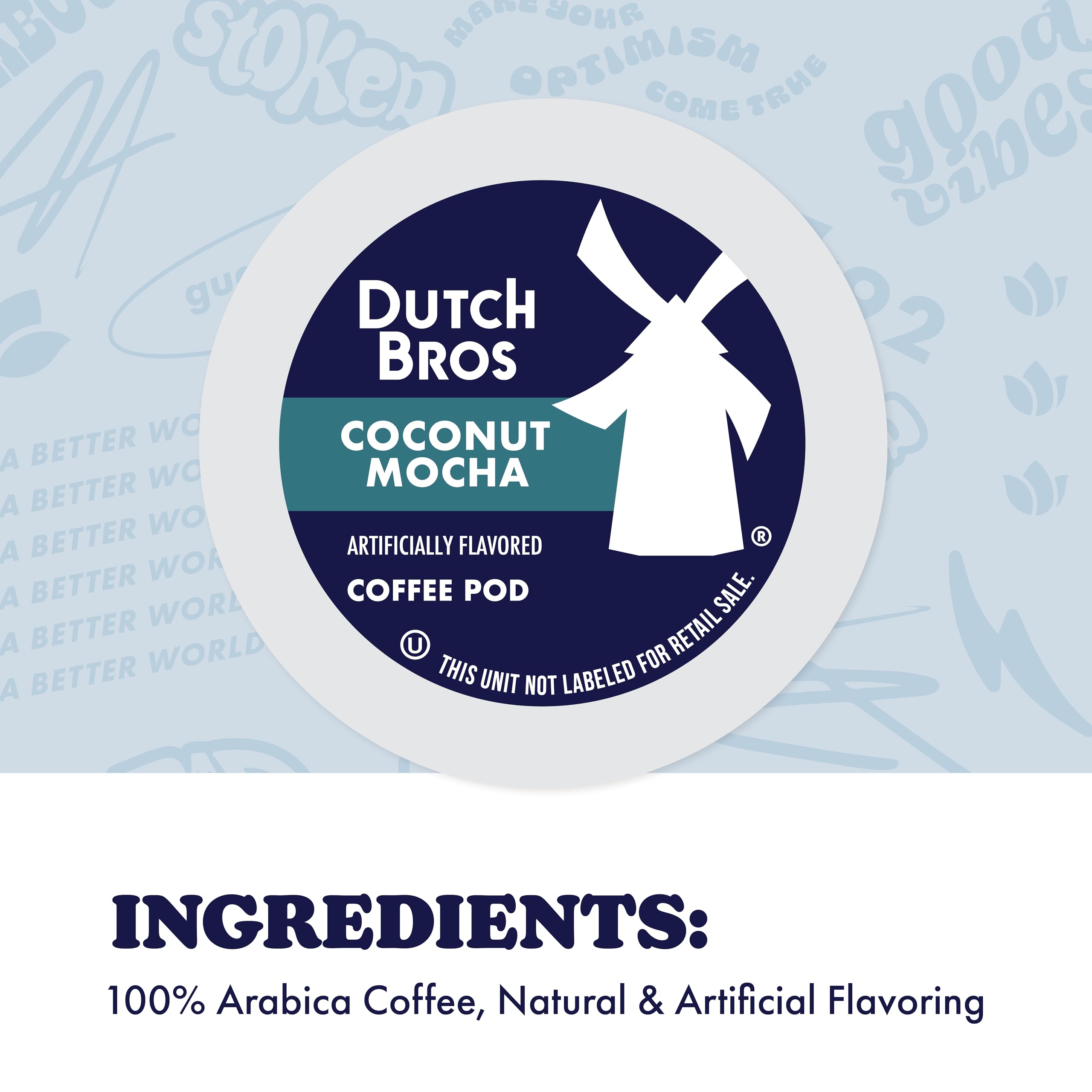 Dutch Bros etiqueta con origen y sabor, información legible y confianza