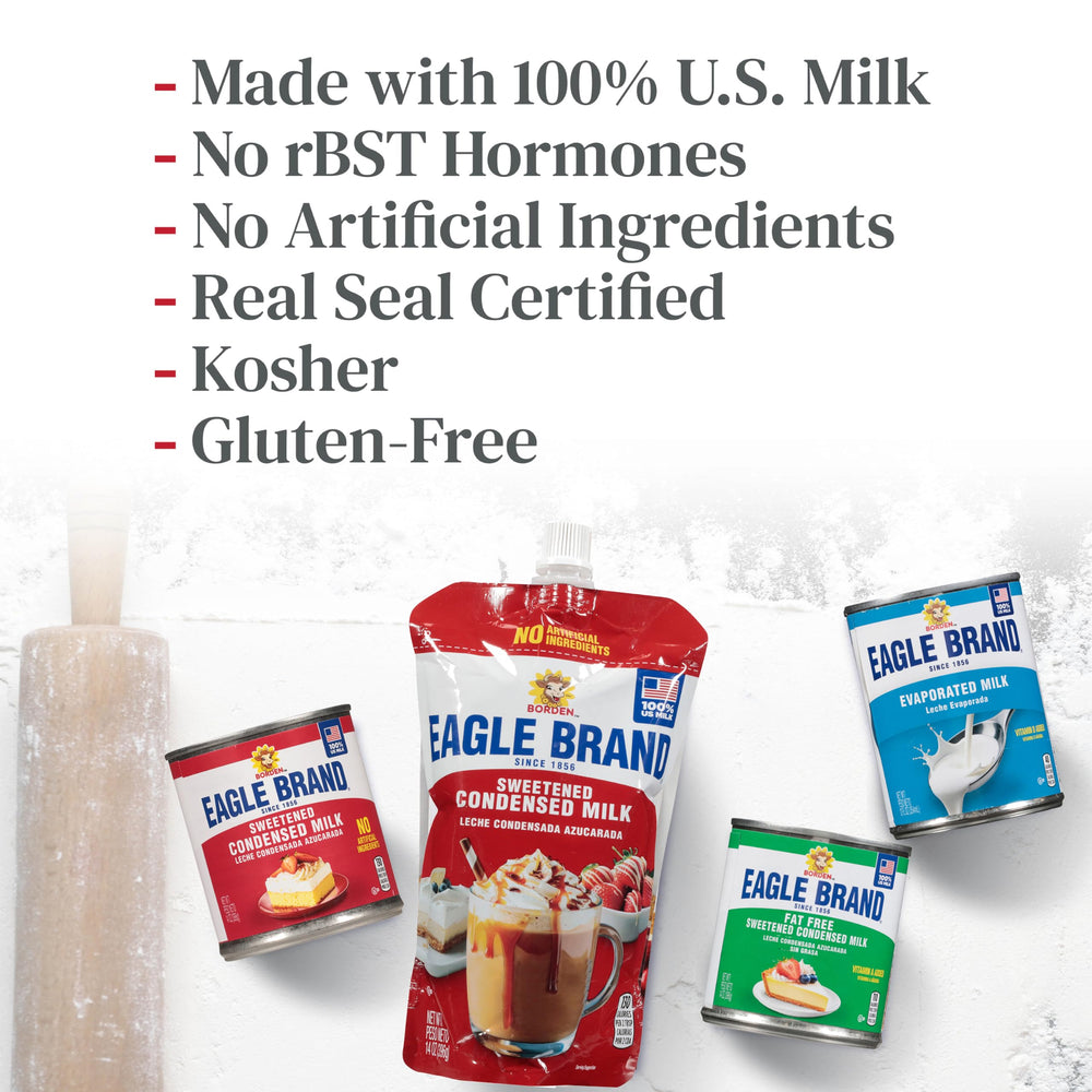 Eagle Brand etiqueta con certificaciones REAL SEAL y Kosher visibles