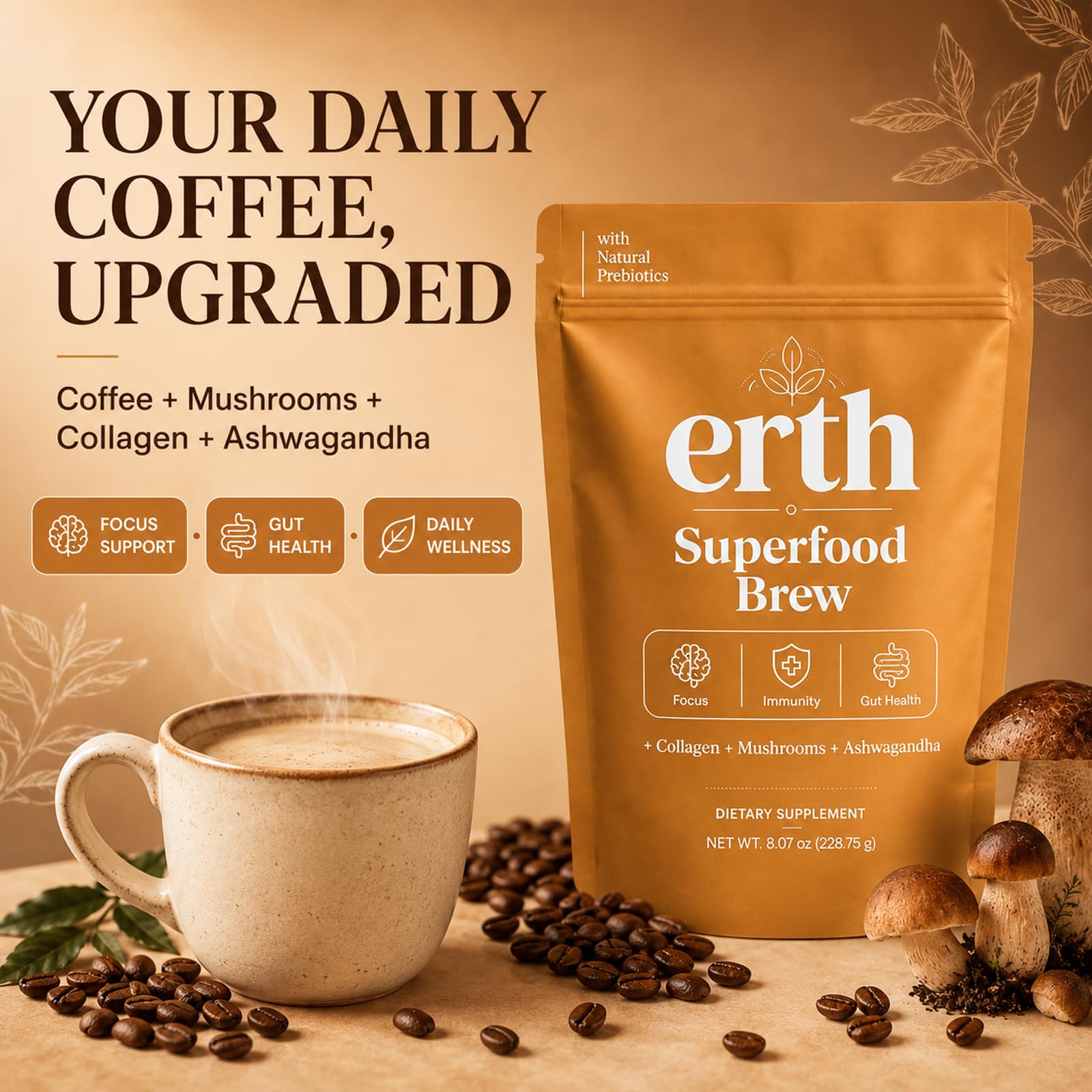 Erth Superfood bebida en taza lista para beber, conveniencia diaria