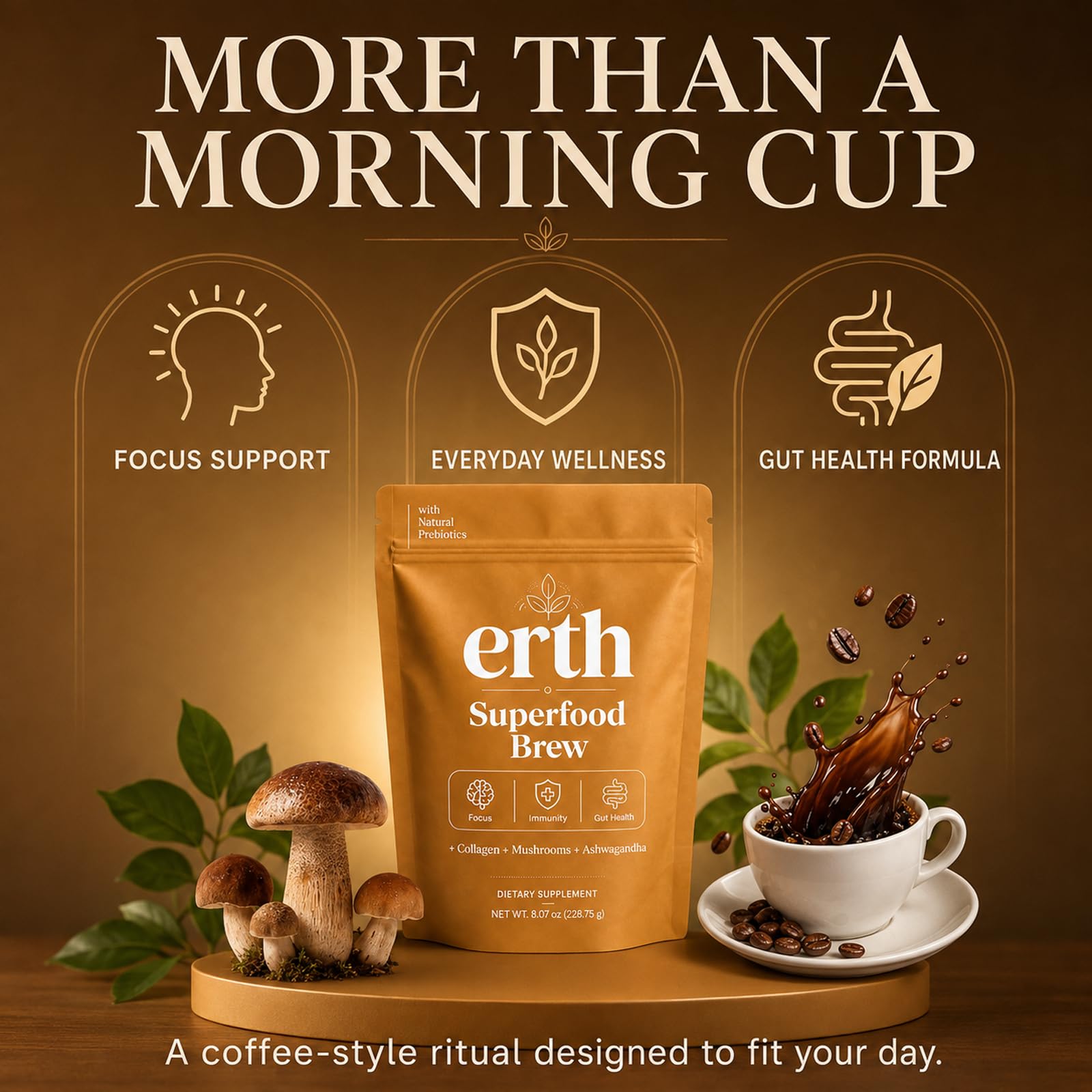 Erth Superfood mesa de desayuno con producto integrado en rutina