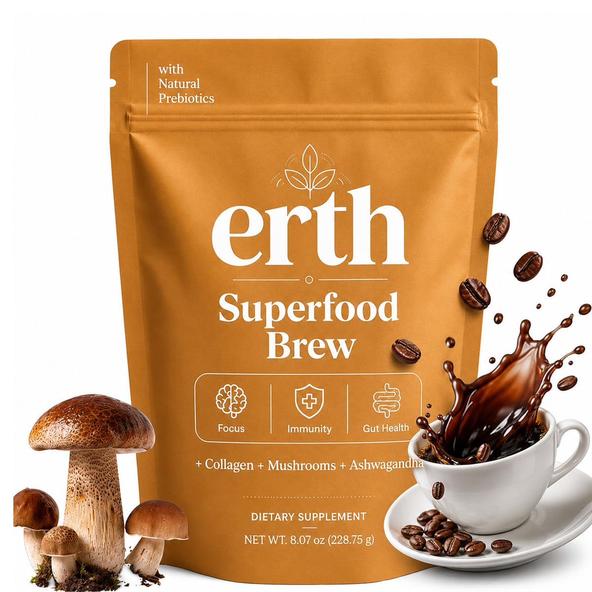 Erth Superfood frente del envase que muestra la marca y formato práctico