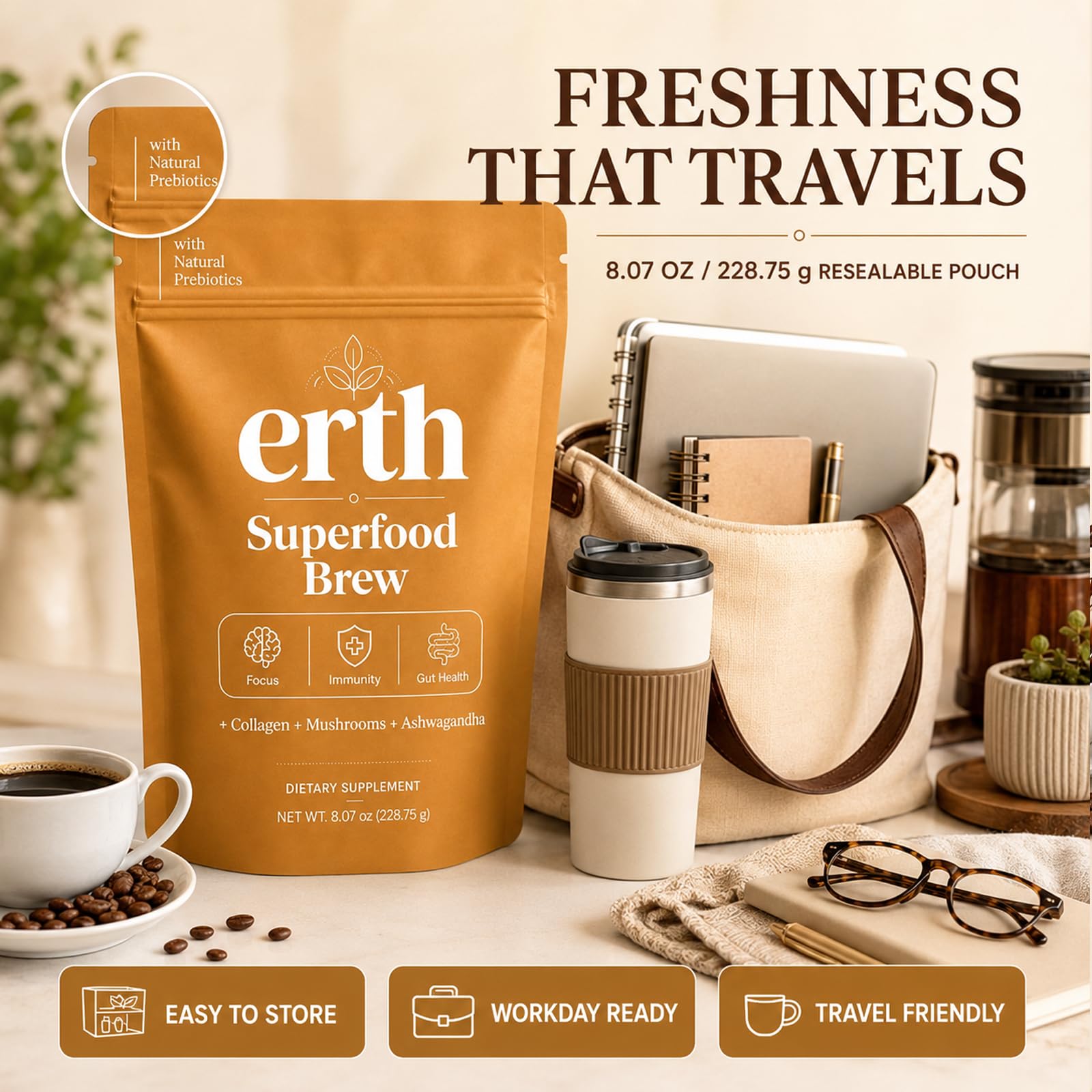 Erth Superfood latte con leche de avena mostrando versatilidad de uso
