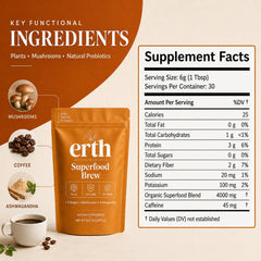 Erth Superfood textura del polvo en primer plano para mezcla rápida