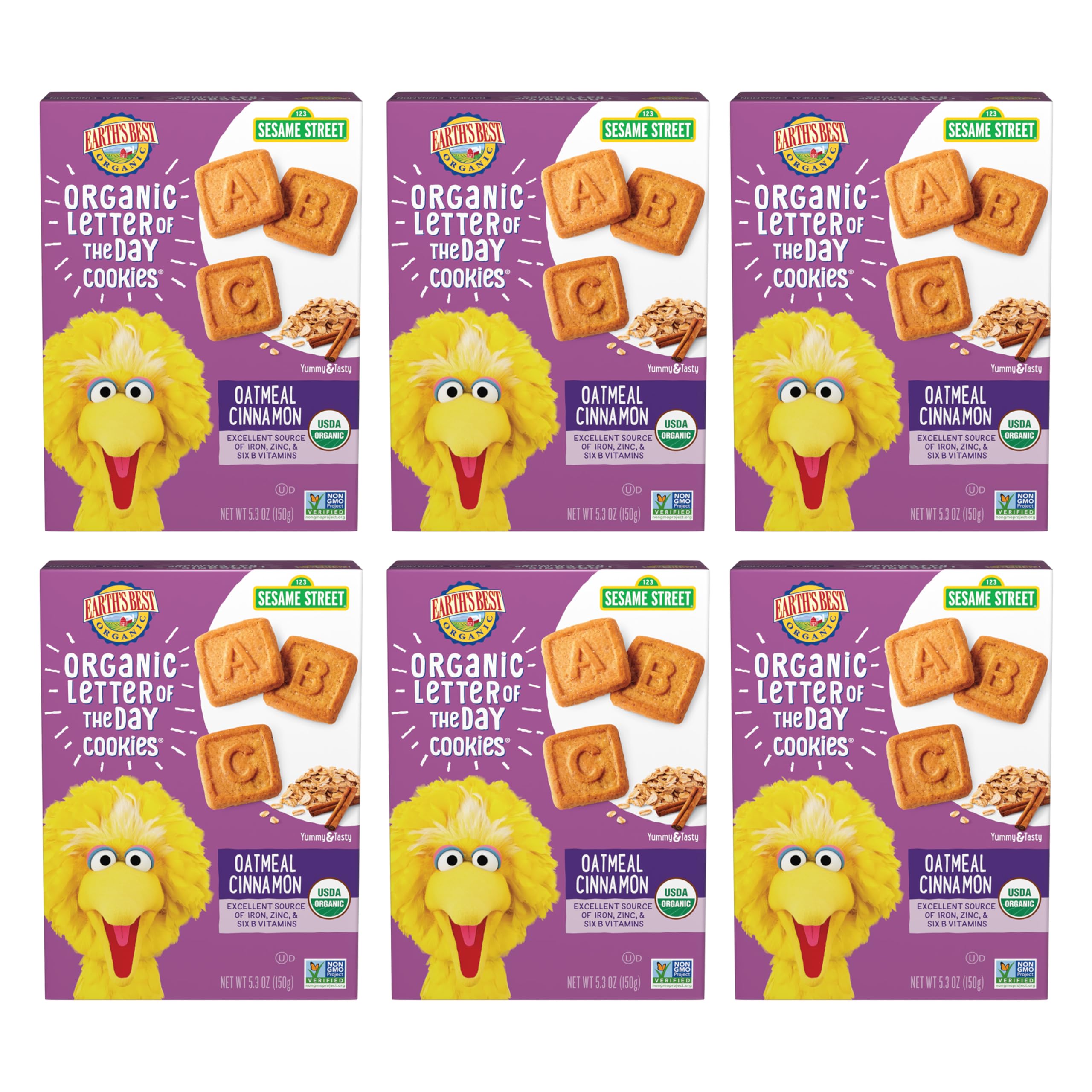 Earth's Best frente del empaque mostrando caja y sabor avena y canela, opción orgánica
