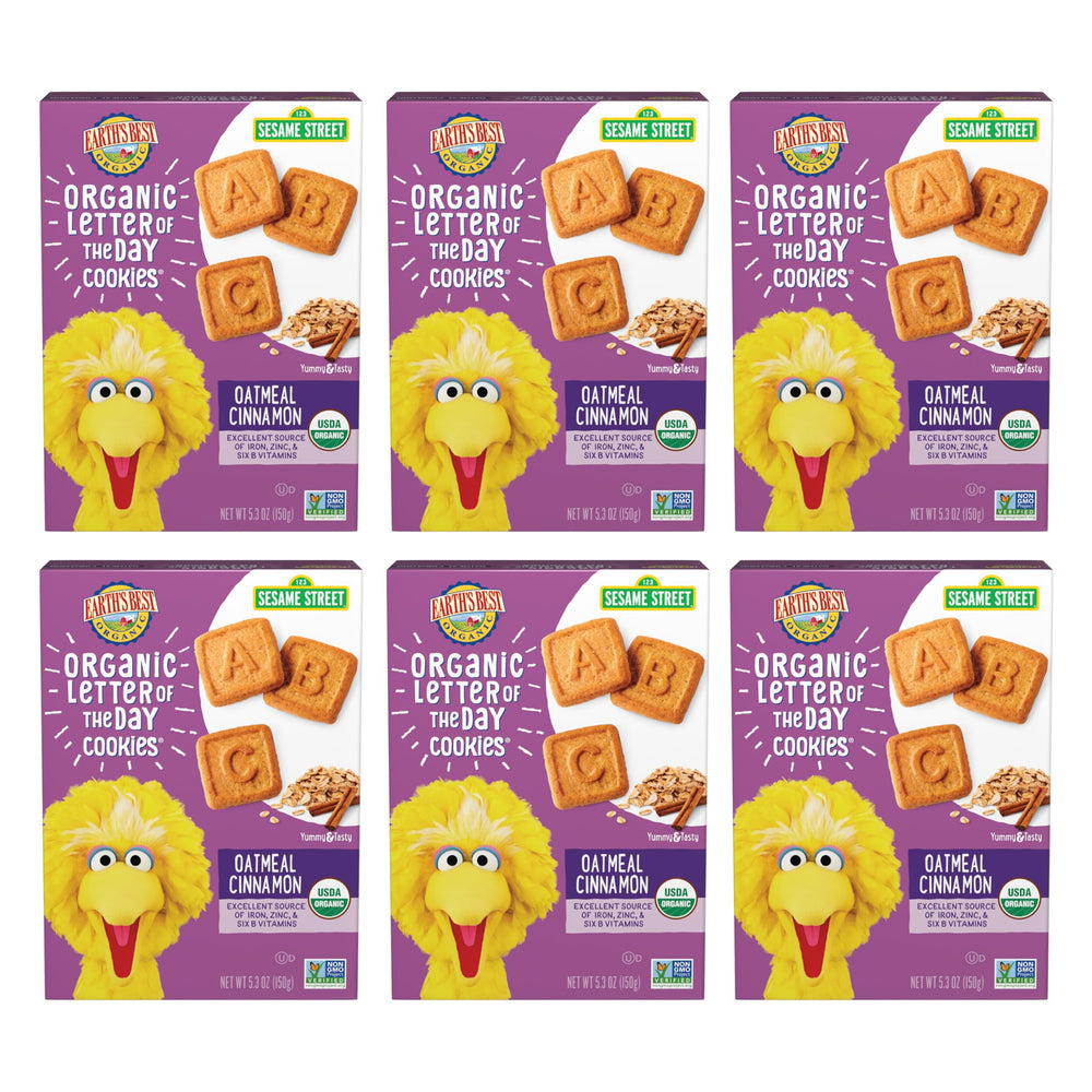 Earth's Best frente del empaque mostrando caja y sabor avena y canela, opción orgánica