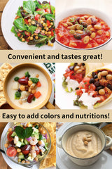 Eat More Beans mezcla añadida a ensalada, aporta proteína y fibra instantánea