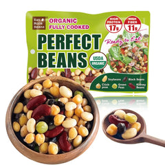 Eat More Beans vista frontal del empaque mostrando 12 packs y beneficios