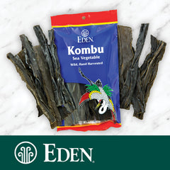 CREATION AND MAINTENANCE OF PURITY IN FOOD Eden Kombu comparación de tamaño, peso 2.1 oz visible
