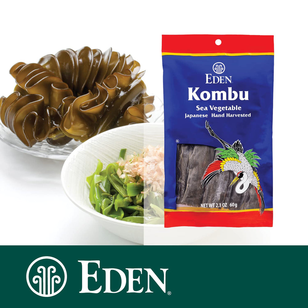 CREATION AND MAINTENANCE OF PURITY IN FOOD Eden Kombu pieza entera sobre madera, apariencia silvestre
