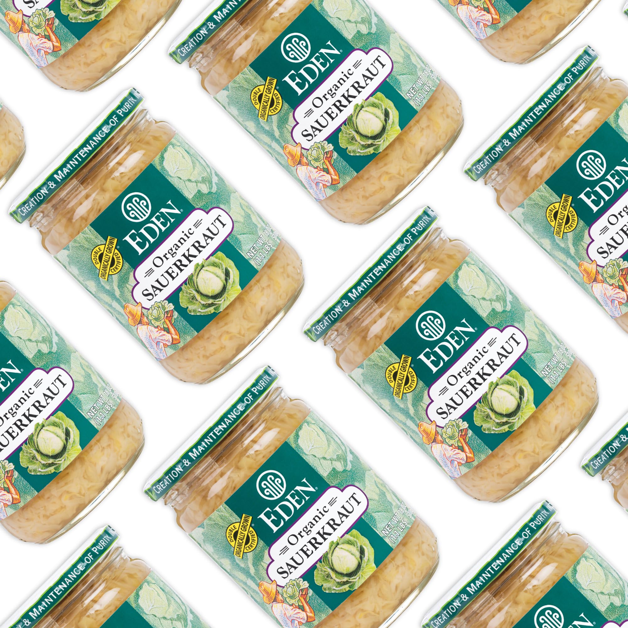 Eden Organic Sauerkraut frasco abierto mostrando contenido y conservación