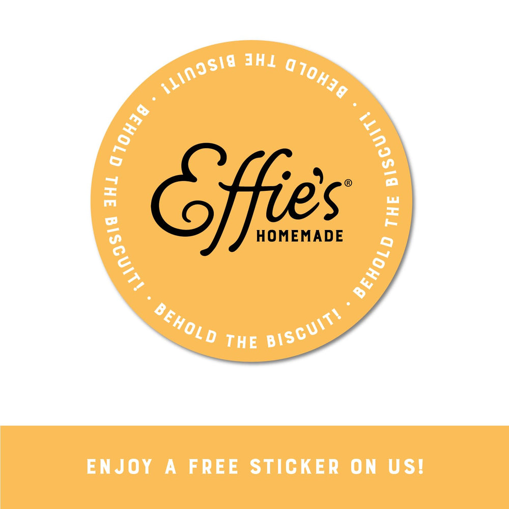 Effie's Homemade envase abierto junto a ingredientes naturales visibles
