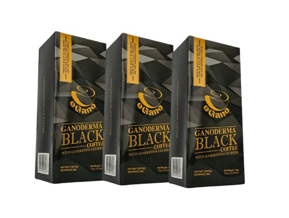 eGano caja frontal de Ganoderma Black Coffee mostrando diseño y cantidad de sobres