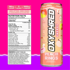 Primer plano de etiqueta EHP Labs OxyShred con ingredientes clave y beneficios visibles