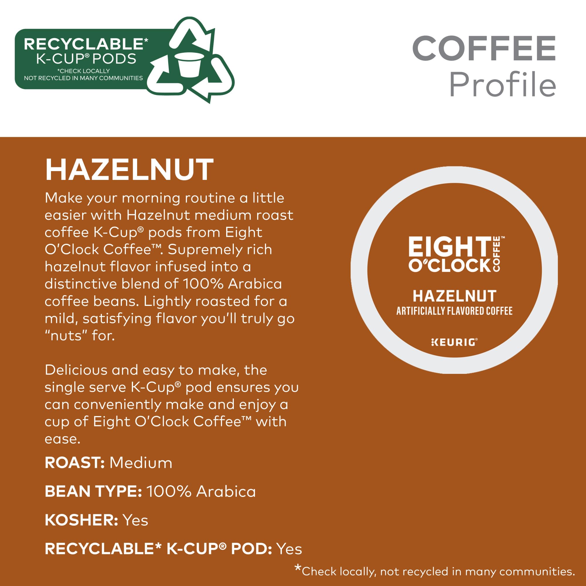 Eight O'Clock Coffee taza humeante resaltando aroma a avellana