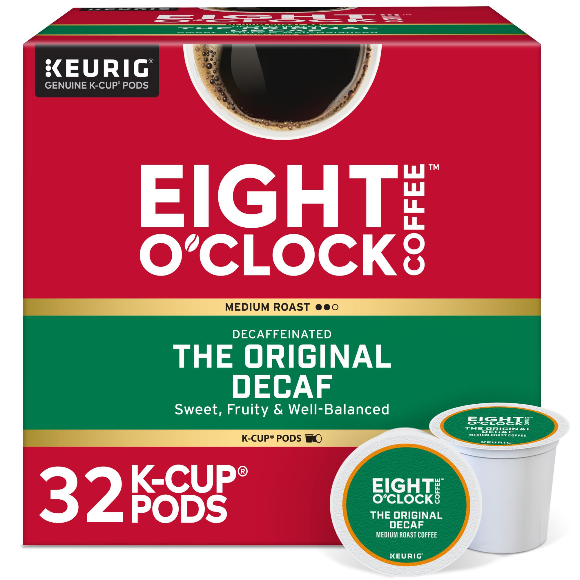 Eight O'Clock Coffee frente del empaque mostrando el sello y beneficios