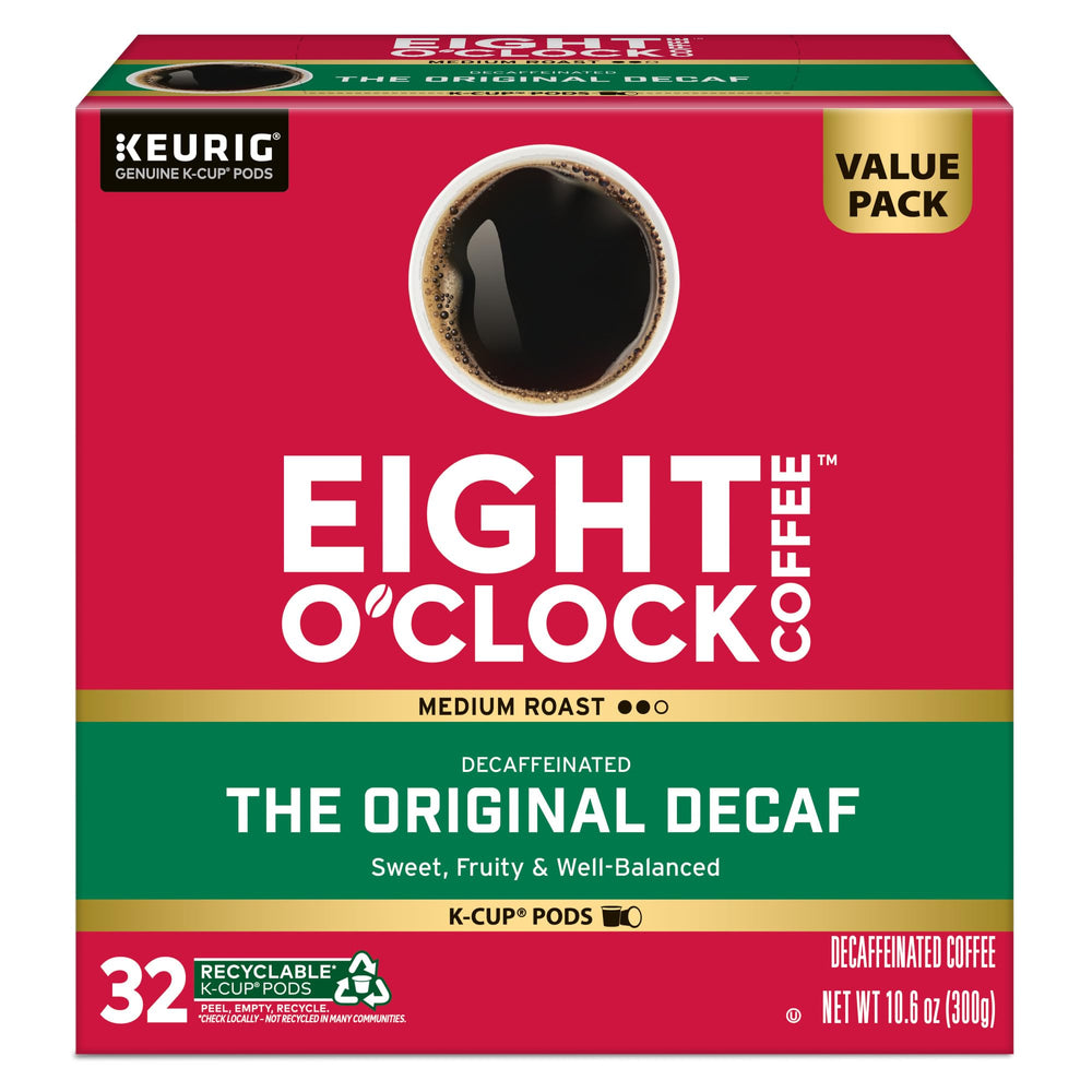 Eight O'Clock Coffee paquete abierto con cápsulas para mostrar cantidad