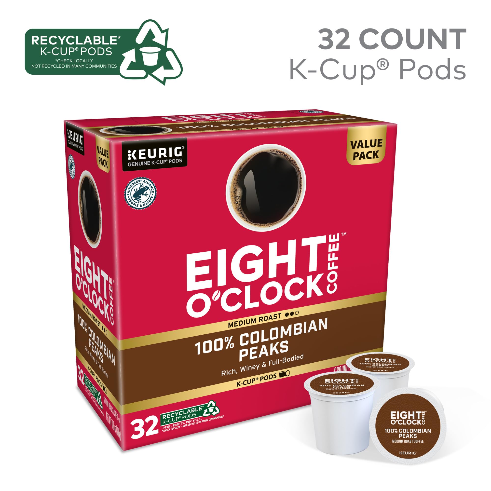Eight O'Clock Coffee vista cercana de una cápsula K-Cup y su sellado fresco
