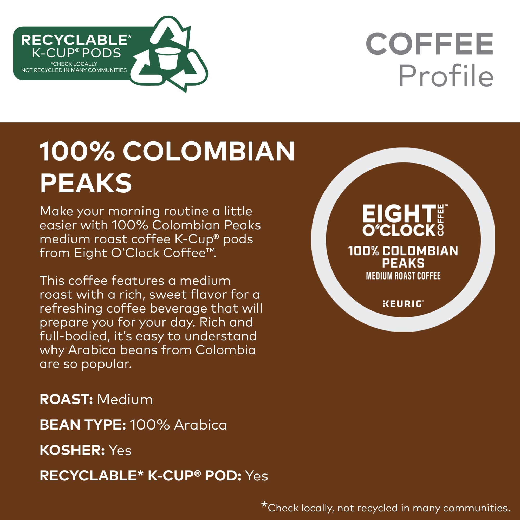 Eight O'Clock Coffee taza servida con crema uniforme beneficiando sabor