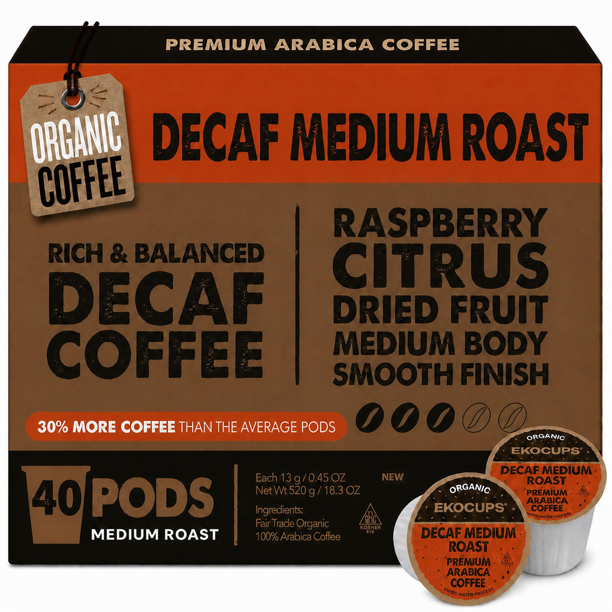 EKOCUPS frente del empaque mostrando 40 cápsulas y beneficios ecológicos