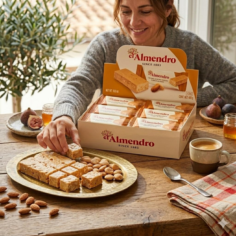 El Almendro barritas en cesta de regalo presentación festiva