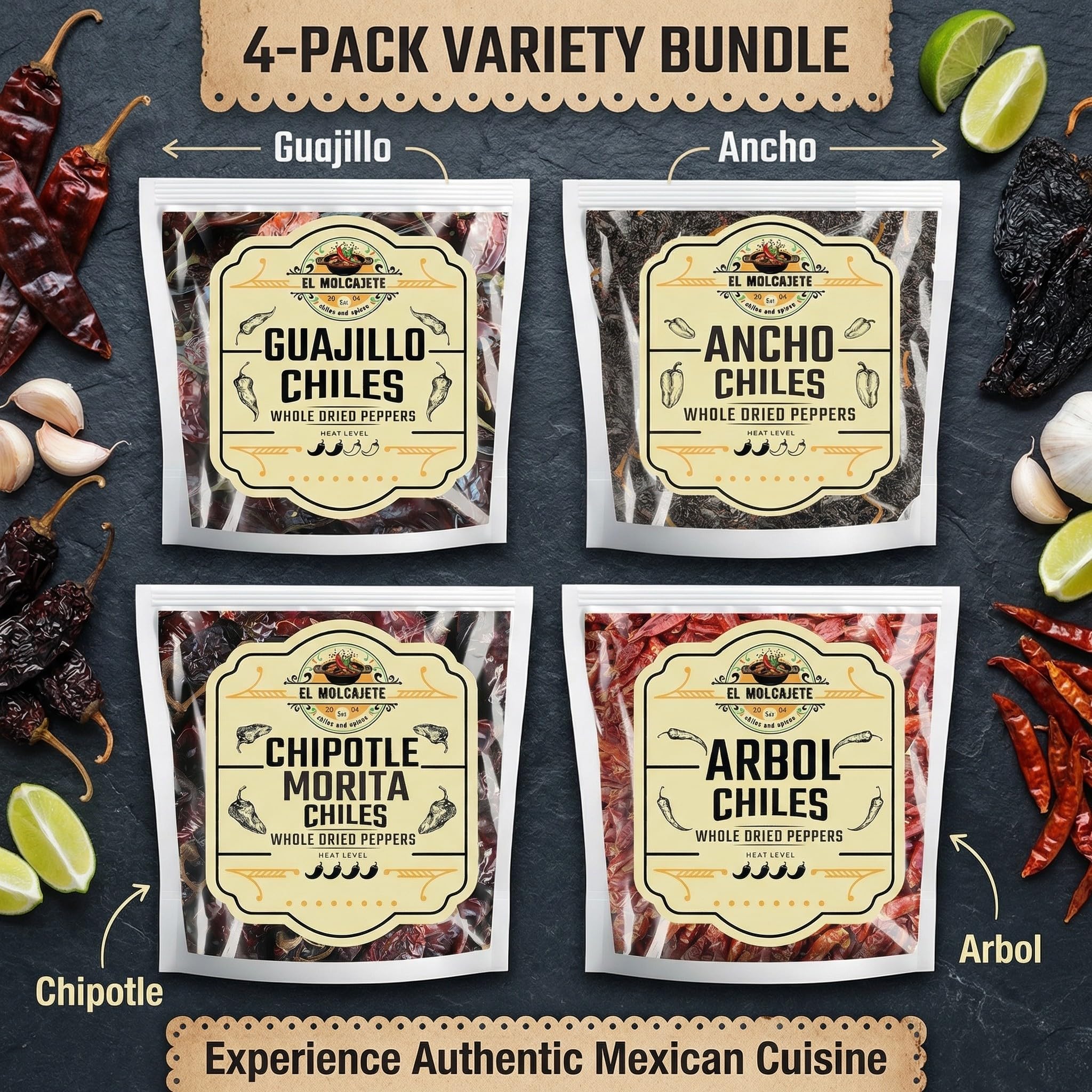 El Molcajete chiles rehidratados en plato listos para licuar