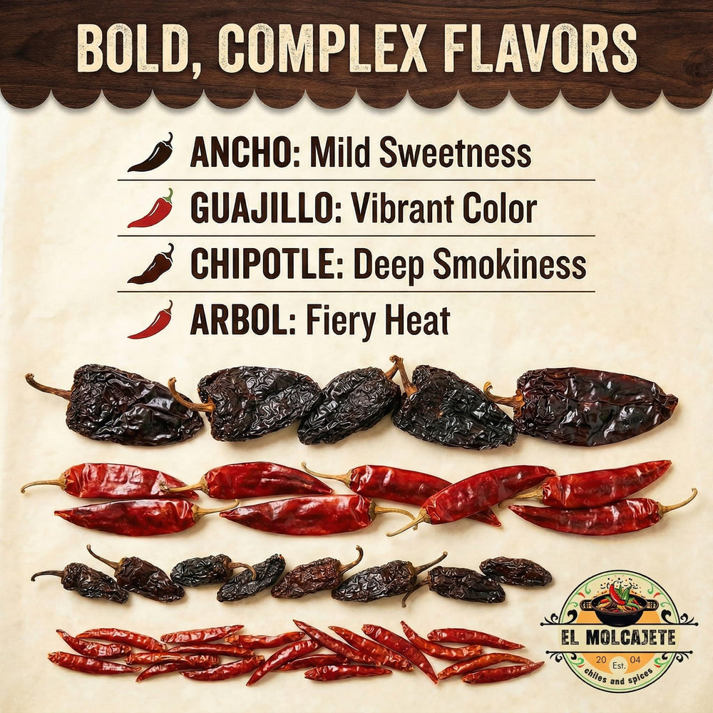 El Molcajete chile guajillo color rojizo y piel para salsas vivas
