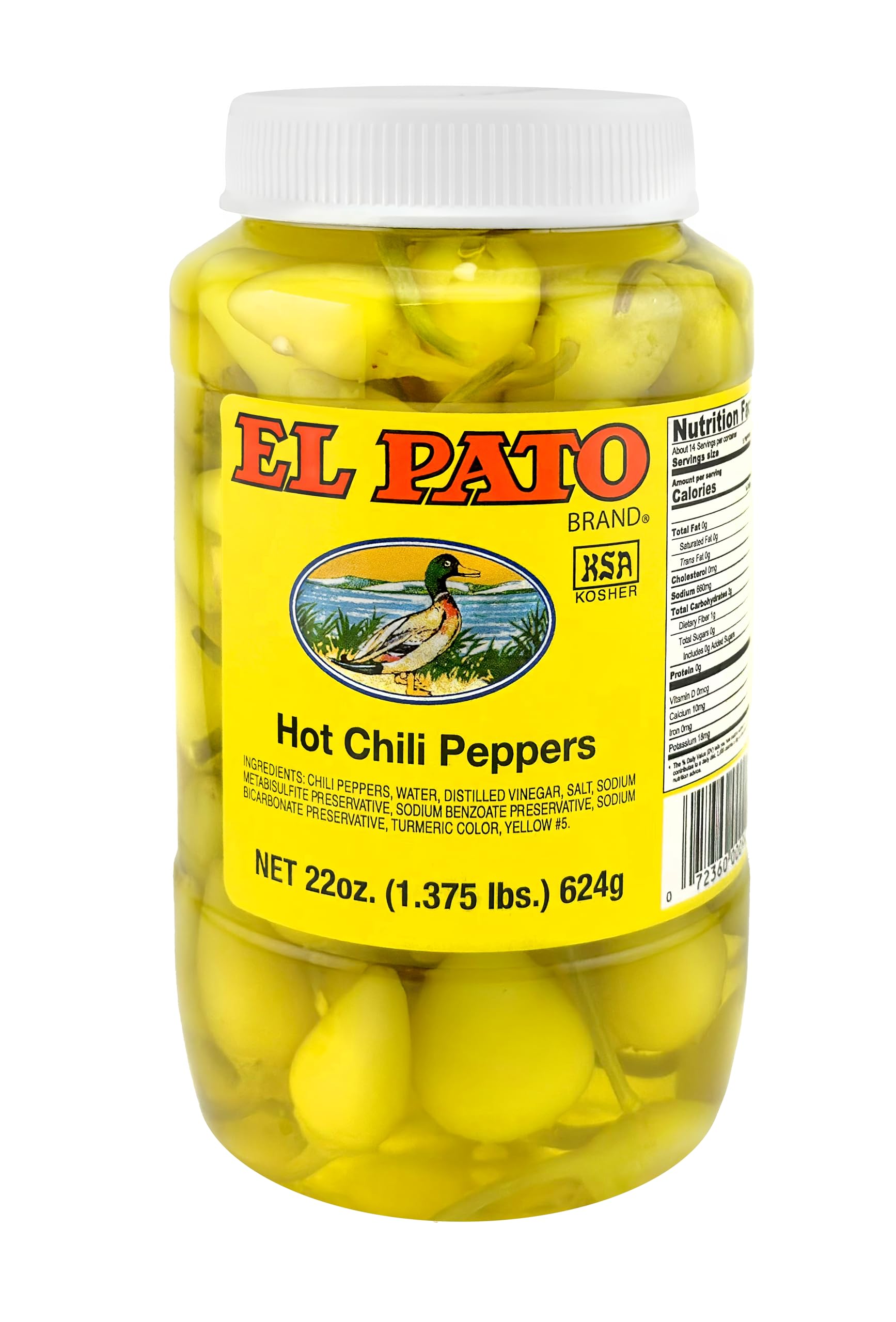 El Pato frasco frontal con chiles amarillos mostrando color y conveniencia