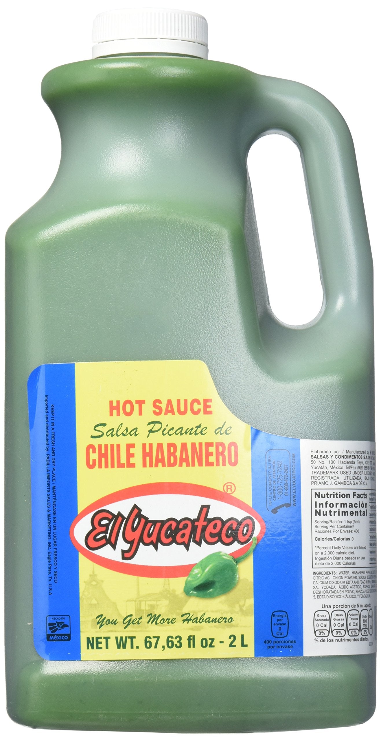 El Yucateco jarra 68 oz vista frontal mostrando etiqueta y volumen útil