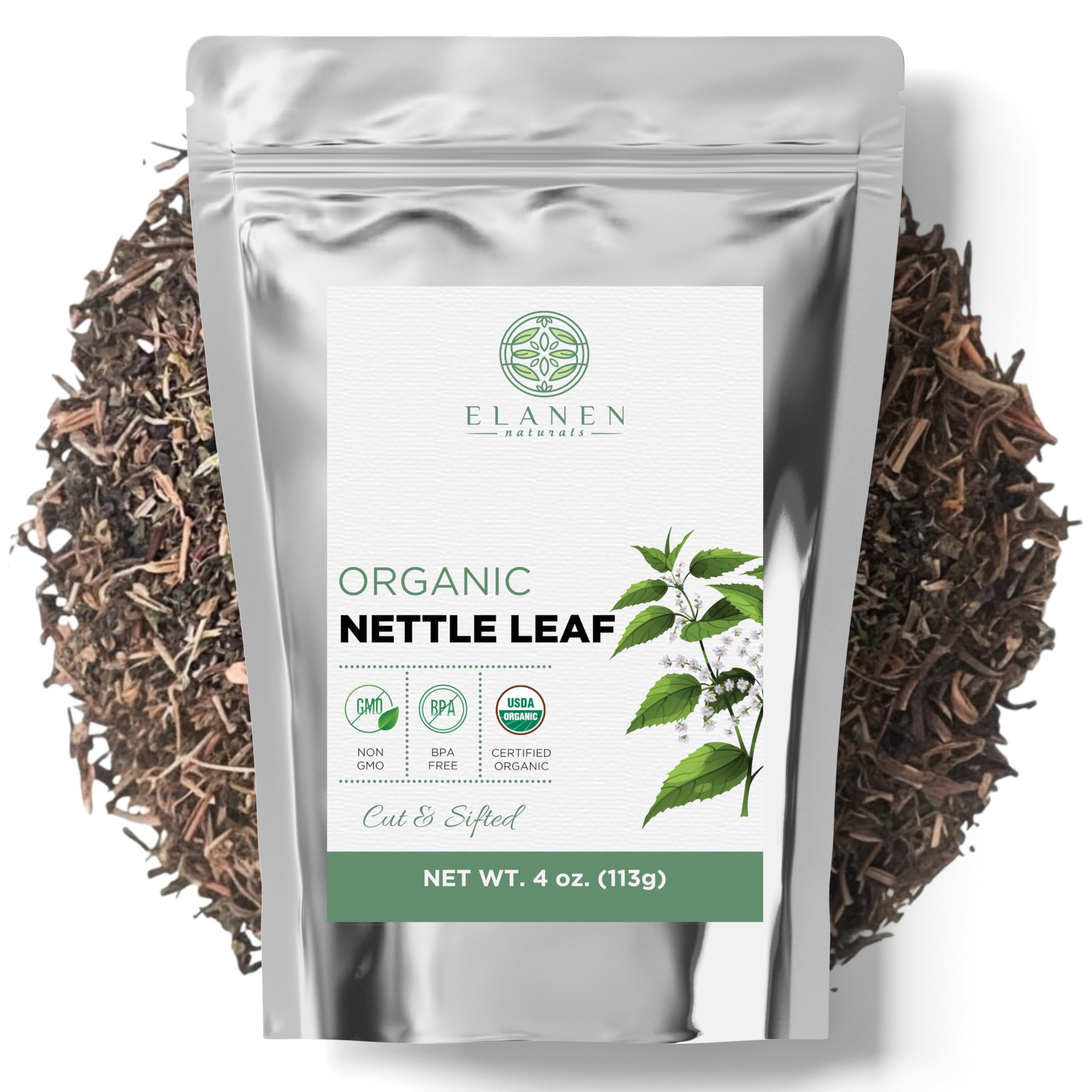 Elanen Naturals vista frontal del empaque que protege la ortiga