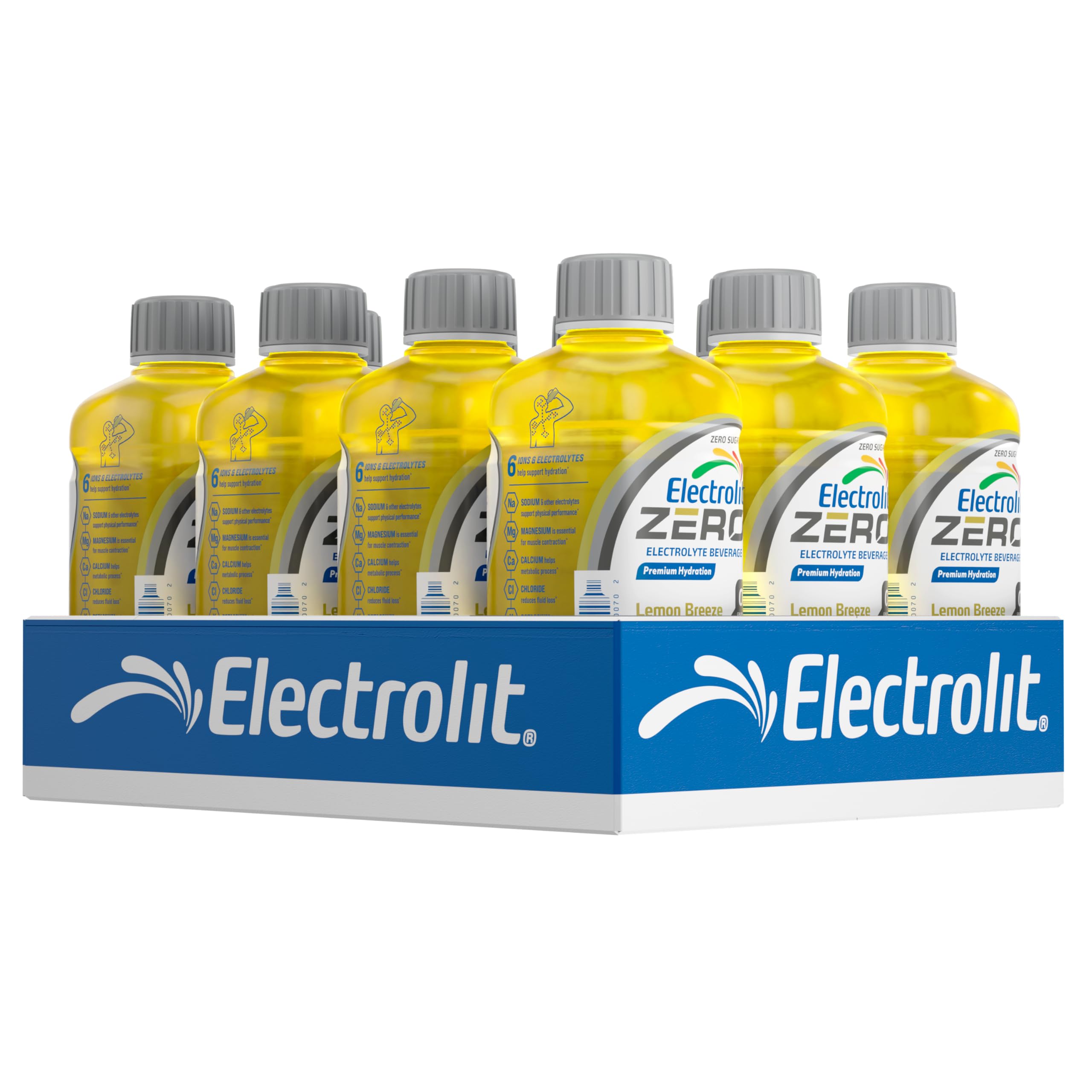 Electrolit botella frontal limón Breeze mostrando etiqueta clara y beneficios