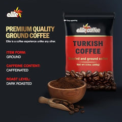 ELITE primer plano del café molido ultrafino, textura perfecta para café turco