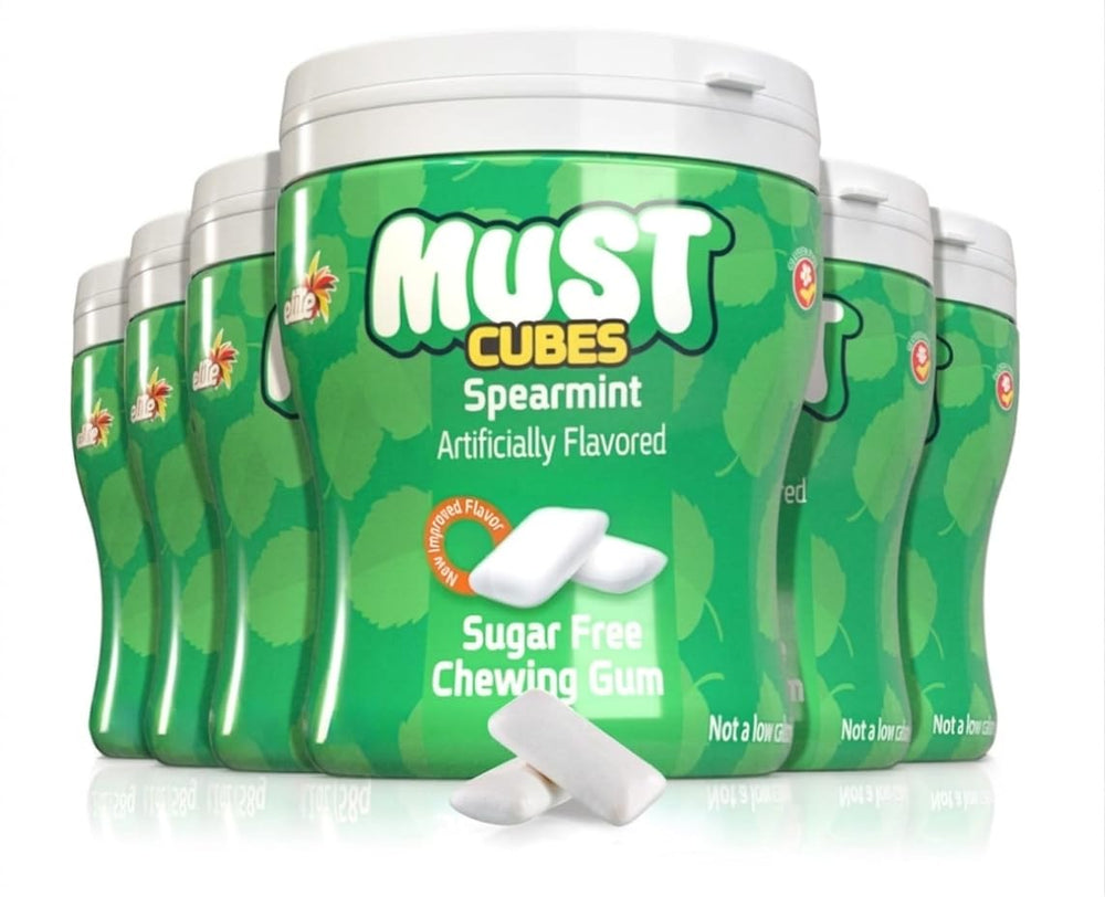 ELITE caja frontal del chicle spearmint mostrando el diseño y facilidad de transporte