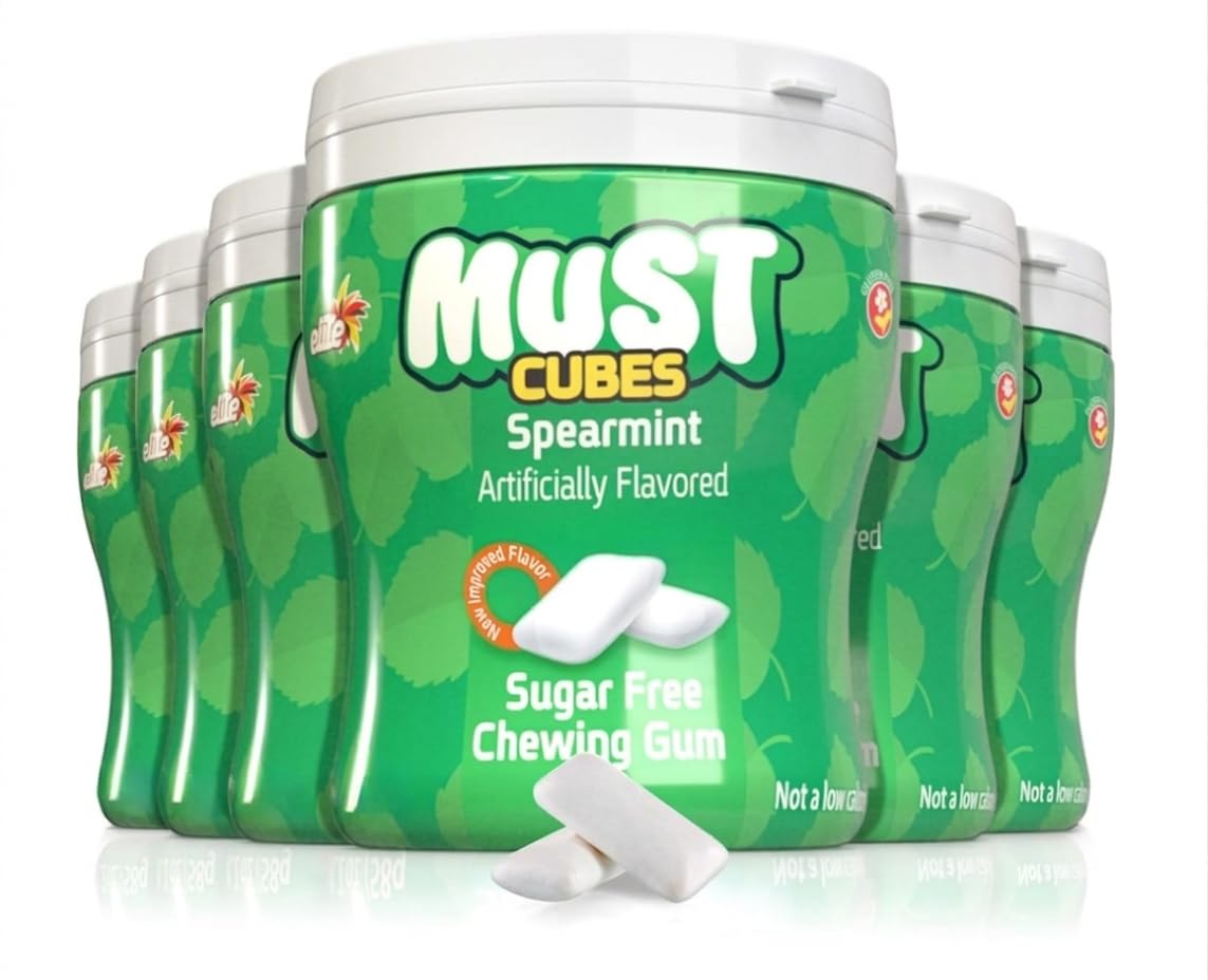 ELITE caja frontal del chicle spearmint mostrando el diseño y facilidad de transporte