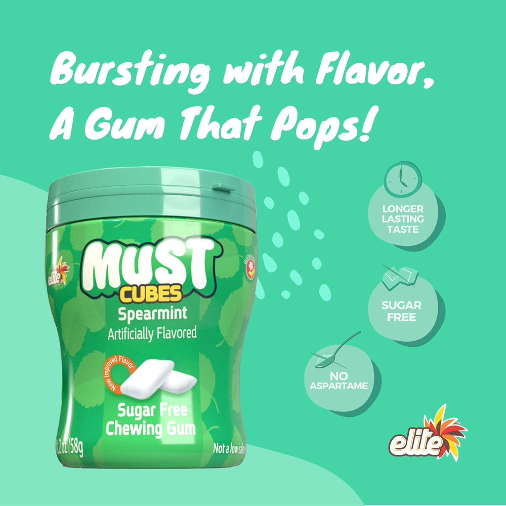 ELITE detalle de una pieza de chicle spearmint que destaca textura y durabilidad al masticar