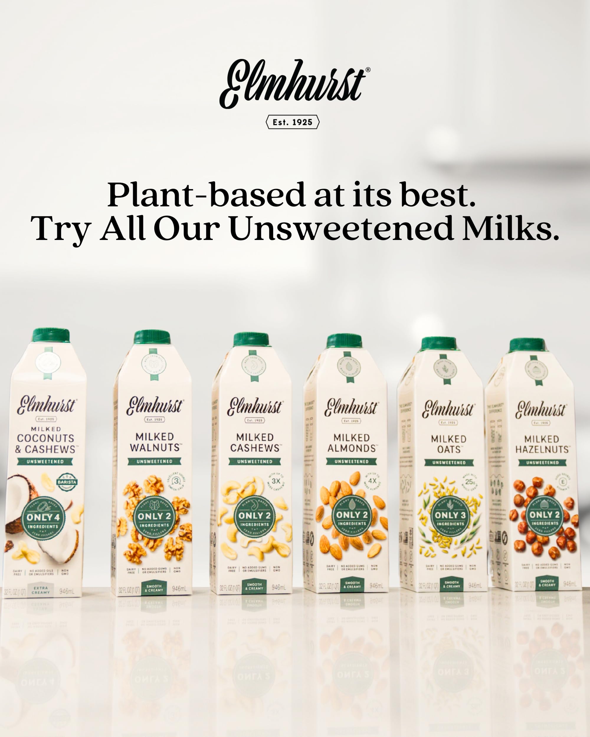 Elmhurst envase en ambiente de cocina, alternativa vegetal para recetas