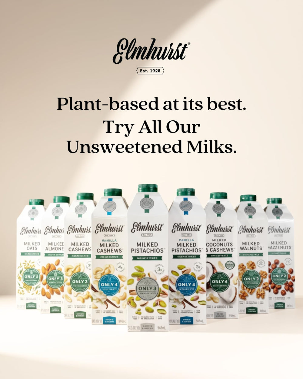 Elmhurst envase junto a vaso para comparar tamaño y porciones