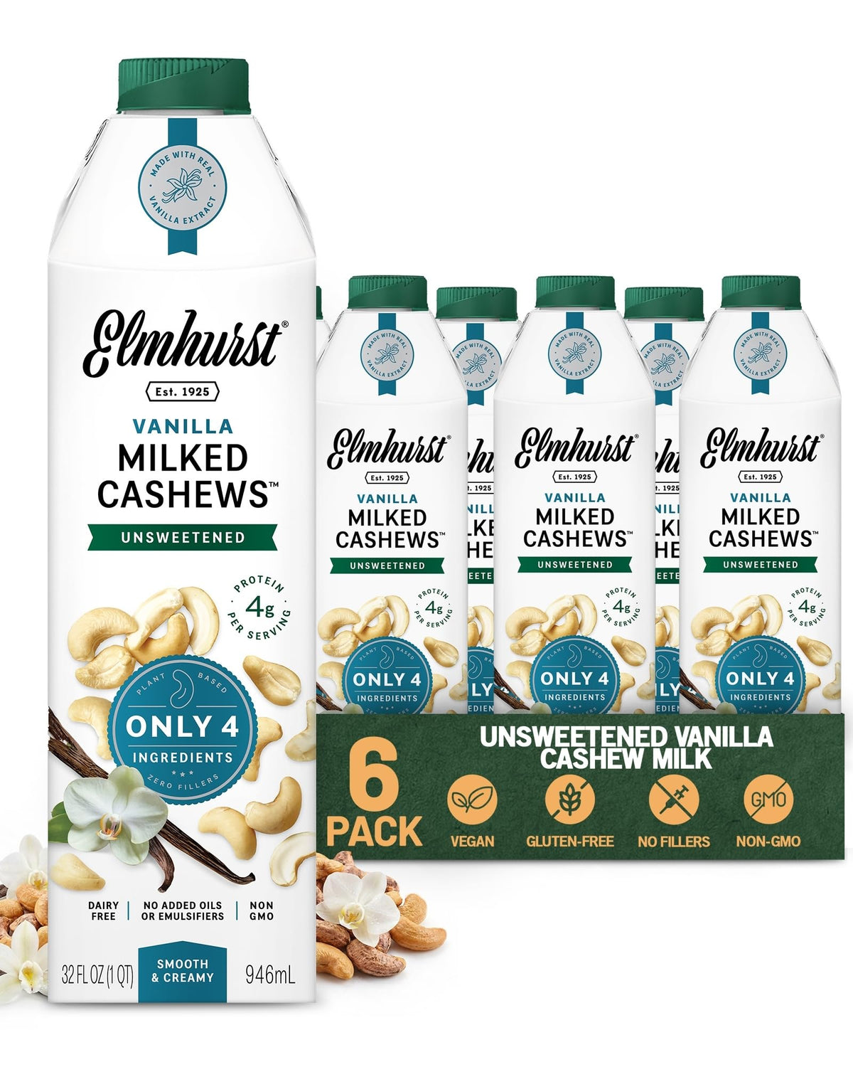 Elmhurst empaque frontal mostrando el envase y beneficios de ingredientes simples
